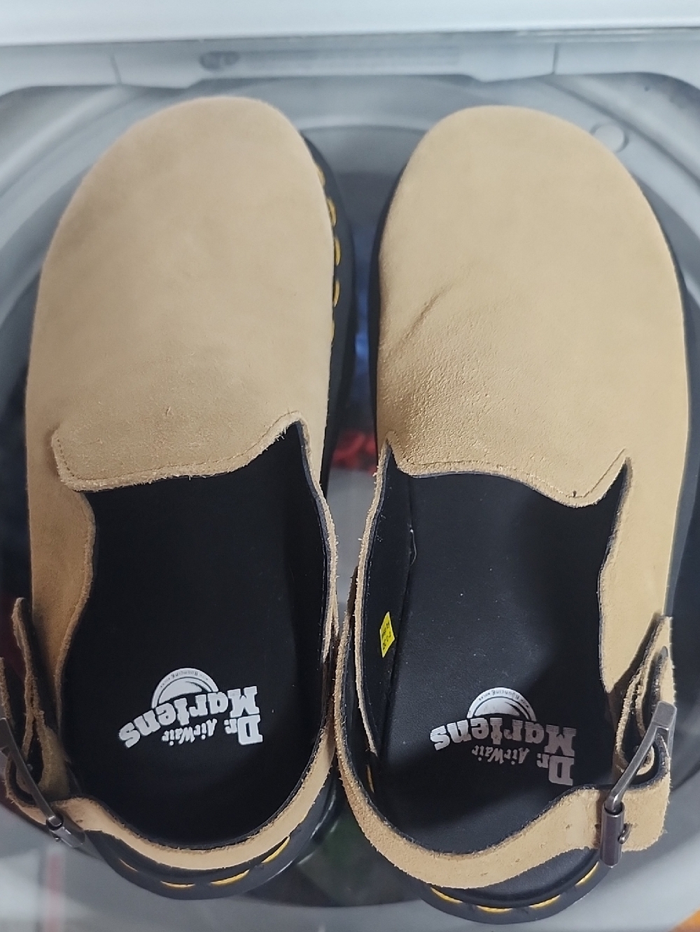 Dr. Martens Tan Suede Slip-On Clogs with Buckle
